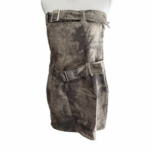 PrettyLittleThing Strapless Gray Belted Dress